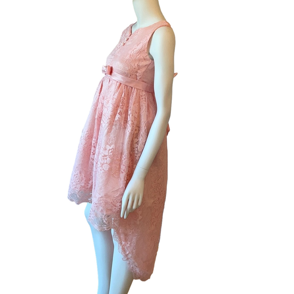 Pink Lace Hi-Low girls dress with bows 170